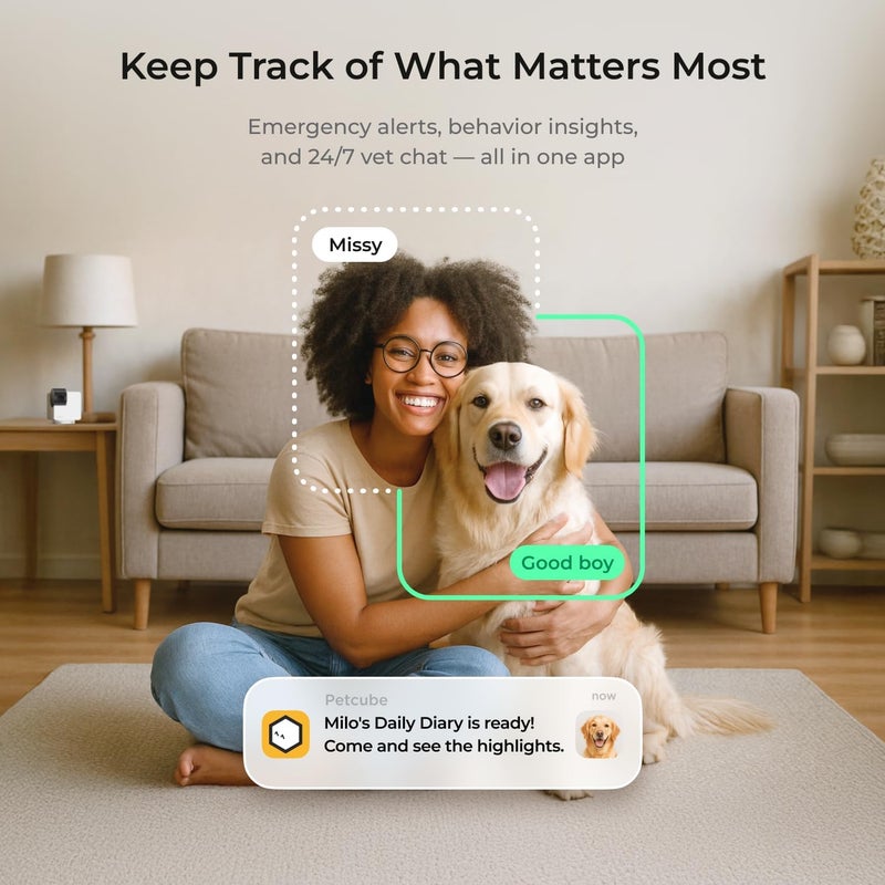 Petcube كام 360 كاميرا تفاعلية واي فاي لحماية الحيوانات الأليفة والمنزل مع تطبيق الهاتف، فيديو بدقة 1080 بكسل، دوران 360°، رؤية ليلية، تنبيهات ذكية - Image 2
